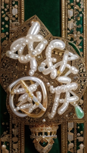 精美绝伦的饰品，玉石，金镶玉，晶莹剔透，黄金，珠宝，珍珠，玛瑙，翡翠，装饰，16K，高清晰,frame ornaments,brooch,bahraini gold,prayer rug,gold ornaments,decorative frame,ring with ornament,openwork frame,islamic pattern,kahwah,quran,kippah,orna
