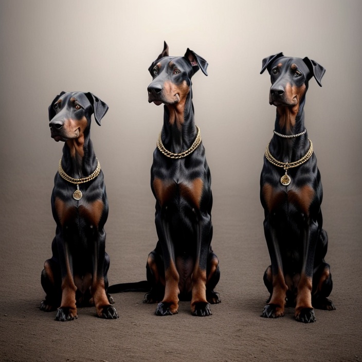 戴大金项链和墨镜的杜宾犬，背景一致