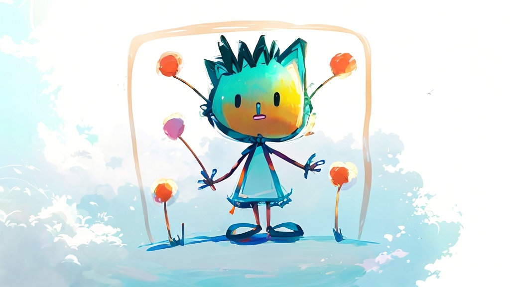 手舞足蹈的小孩,snowcone,snow cone,ice pop,juggler,prickle,iced-lolly,popsicle,ice popsicle,popsicles,icepop,garden fork,beaker,kids illustration,spatula,transistor,hedgehog child,dandelion,spoon lure,whisk,b