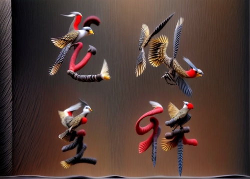 美丽动人的鸟，非常漂亮，融合真实，3D立体,ivory-billed woodpecker,grey crowned cranes,red-crowned crane,pheasant's-eye,feather jewelry,glass painting,3d archery,eastern crowned crane,hummingbirds,fishing lure,hornbill,fr