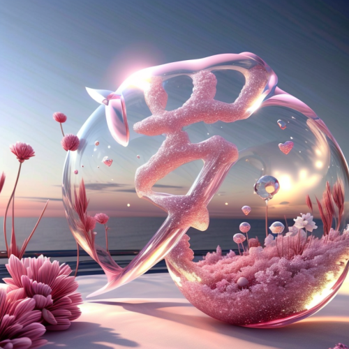 the letter c consists of clear bubble glass crystal and cherry blossoms, 3d rendering, mottled silver lighting, detailed 2d illustrations, volumetric metric lighting, clean borders photorealistic, ren