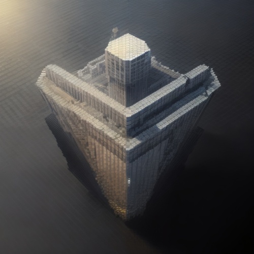 egyptian temple,monolith,russian pyramid,tower of babel,gunkanjima,step pyramid,cube sea,concrete ship,sunken church,monument protection,elphi,render,very large floating structure,the skyscraper,monol