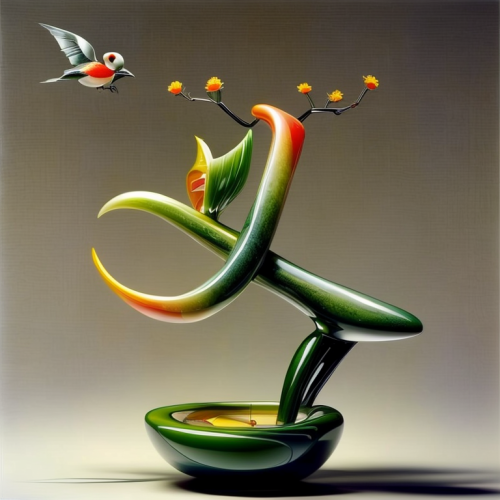 颜色鲜艳靓丽，融合真实，3D立体,jazz frog garden ornament,ikebana,frog figure,glass painting,an ornamental bird,wallace's flying frog,vase,equilibrist,chinese art,junshan yinzhen,shashed glass,bird of paradise,whims
